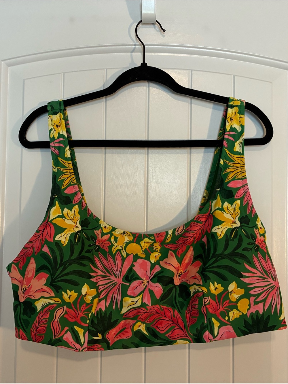 Green Tropical Floral Crop Swim Top